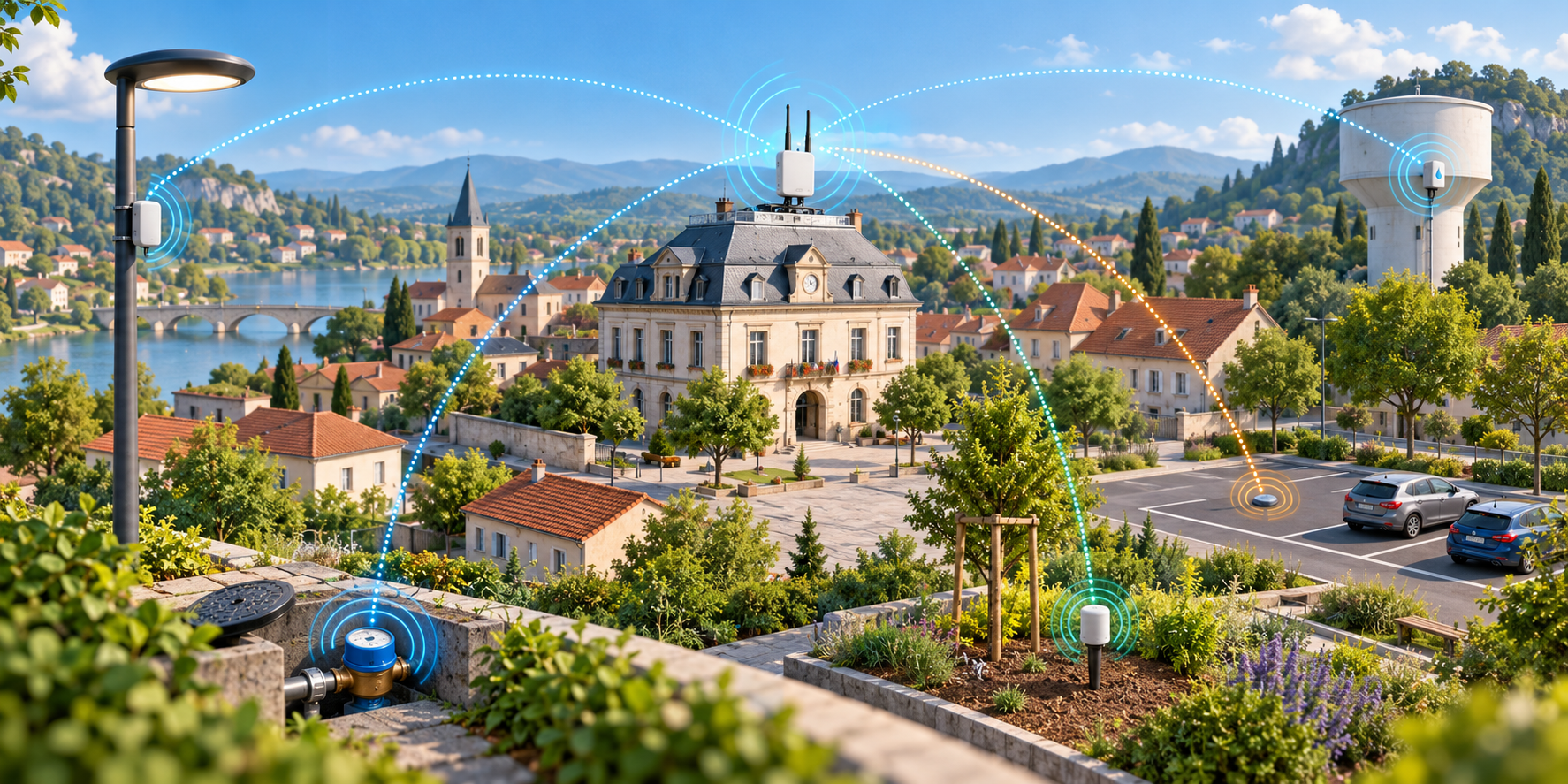 LoRa-Kommunikation zwischen kommunalen Sensoren und einem zentralen Gateway